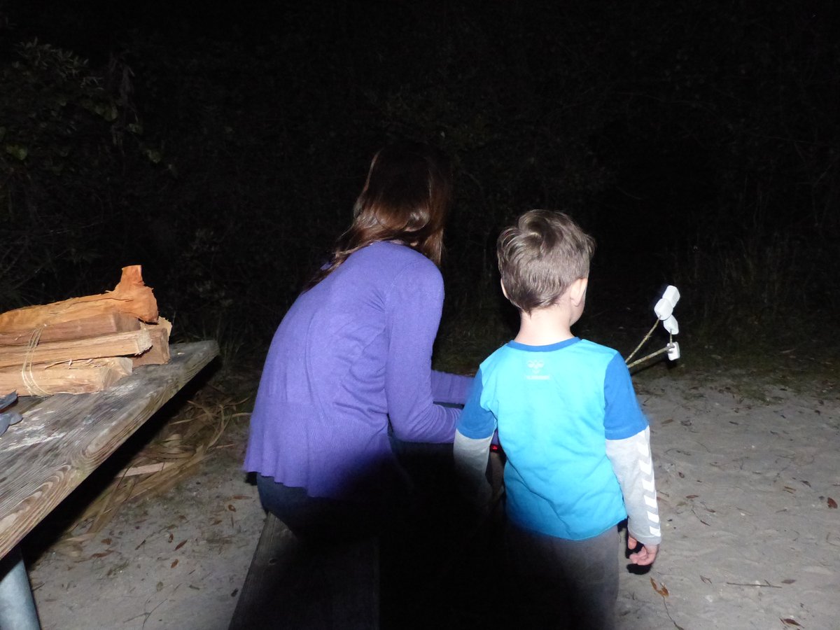 Vitus conquering the playground slide at the campground — determination in a sun hat