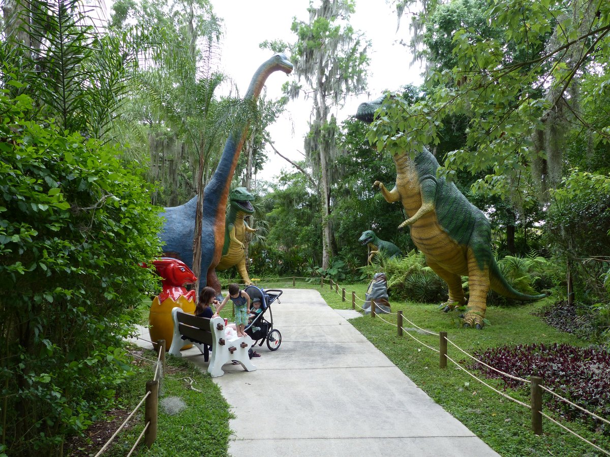 Another stretch of the Dinosaur World trail — full-size fibreglass dinosaurs towering over the path