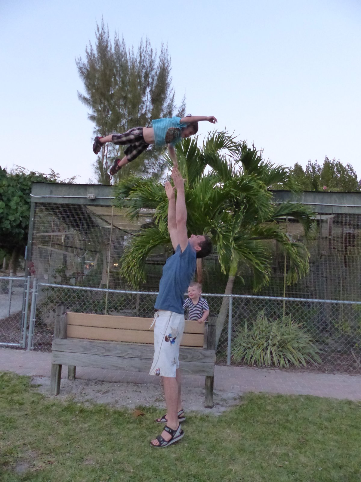 Jesper throwing Noah high in the air — Noah loves it, Line stopped breathing