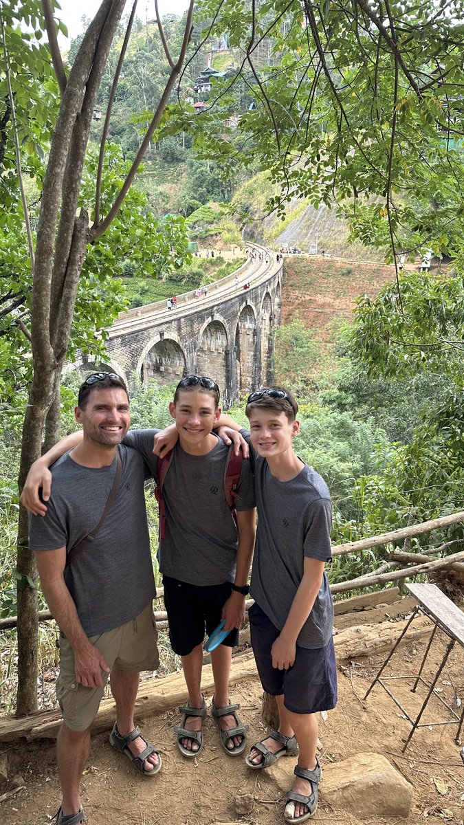 Jesper, Noah and Vitus in front of Nine Arches Bridge, Noah holding the blue disc