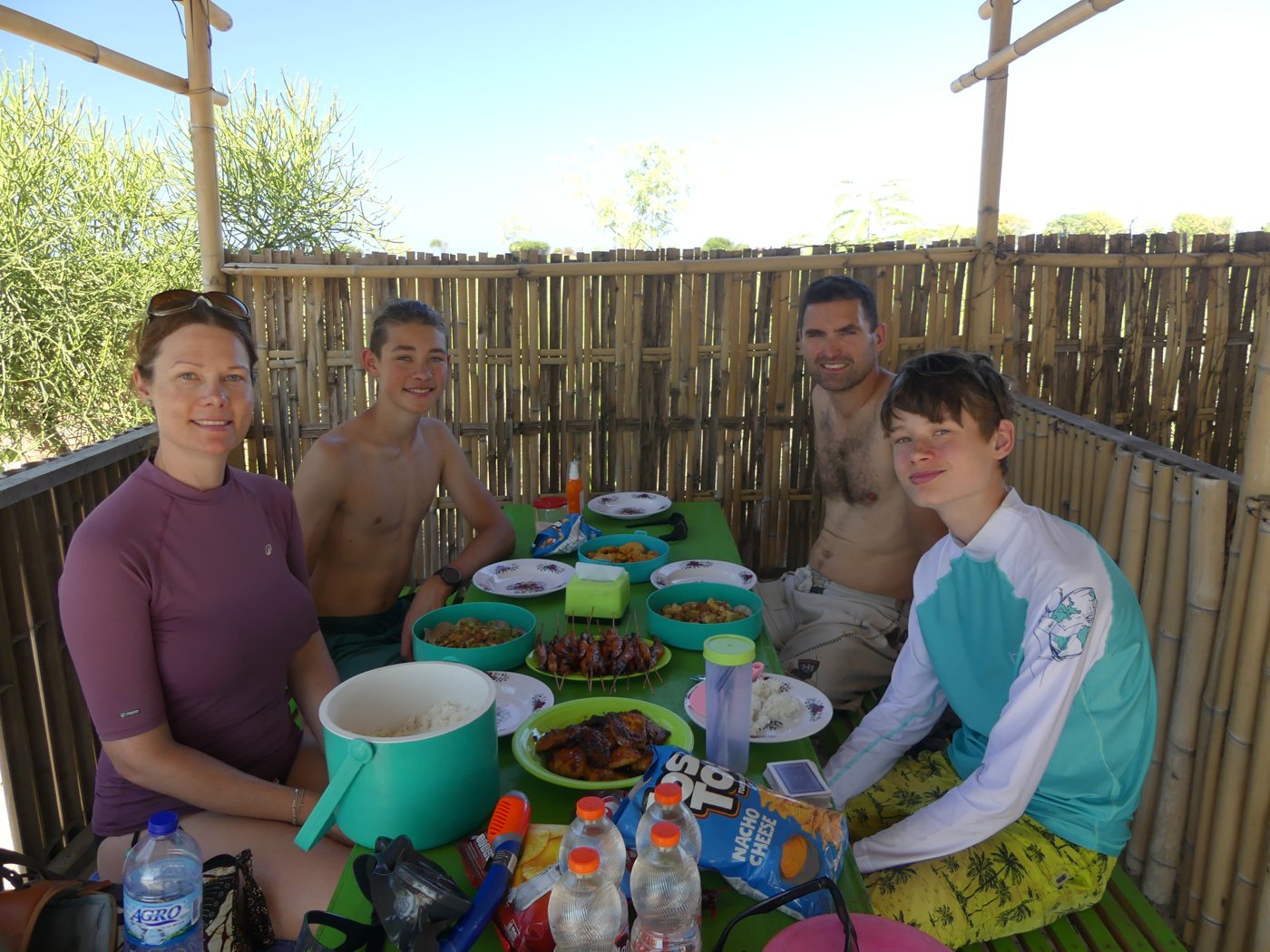 The whole family at the grilled-fish lunch on the island