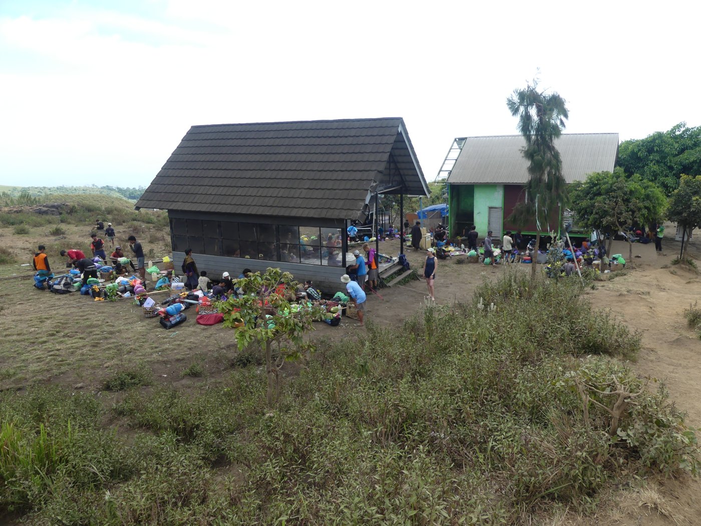 A rest stop shelter and group on the way up
