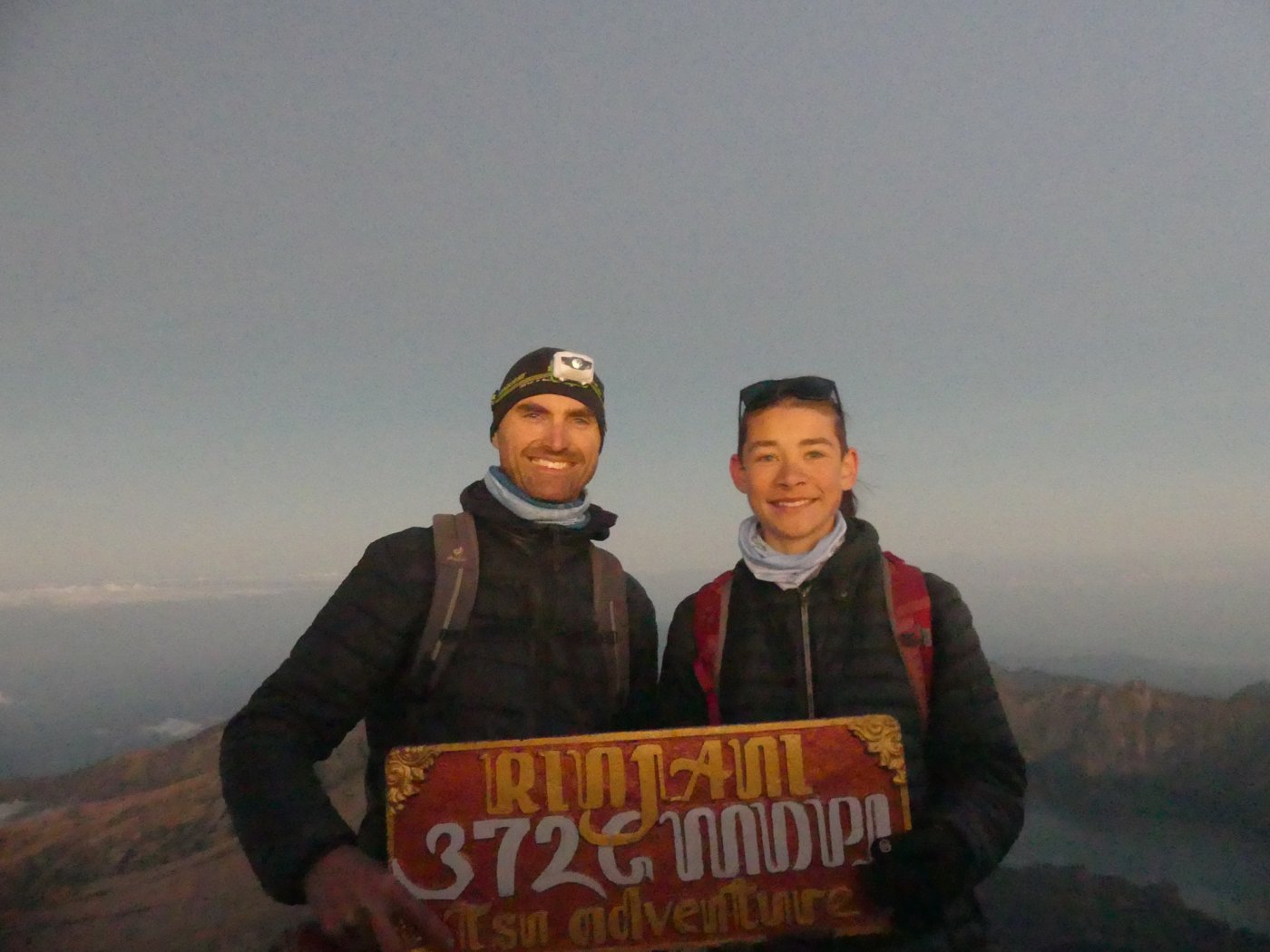 The Rinjani 3,726m summit sign