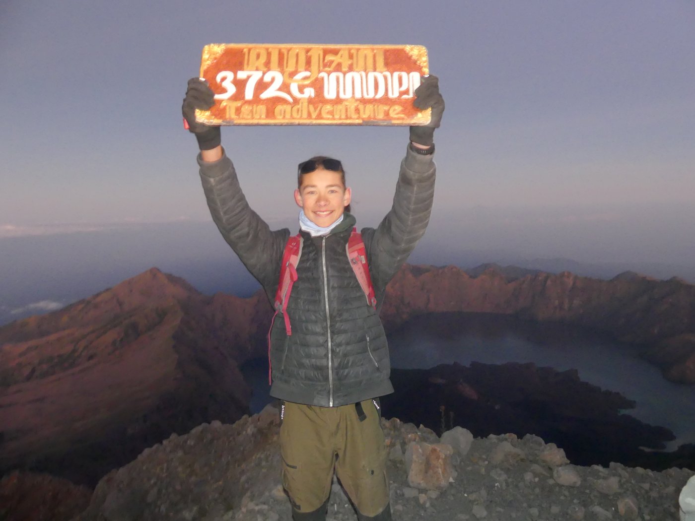 The crater and lake from the summit of Mount Rinjani