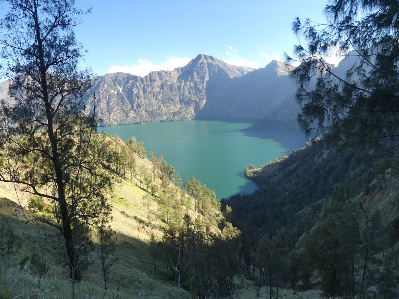 The exposed ridge line of the crater wall