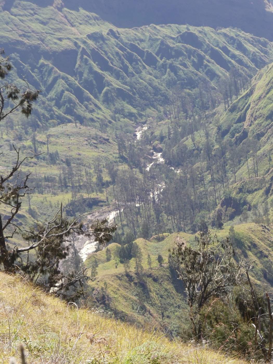 A river and valley on the way down off the mountain
