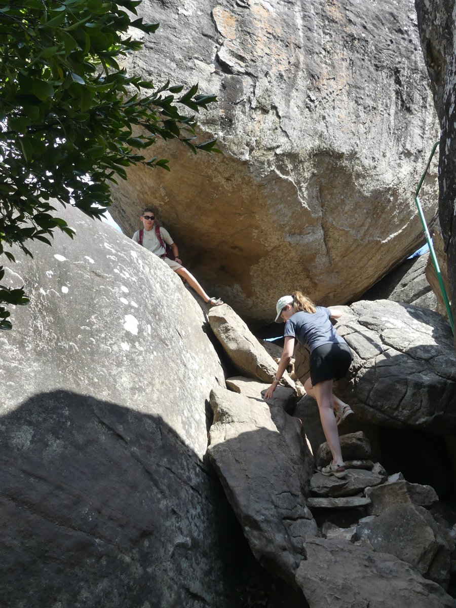 Scrambling up among the boulders near the top of Pidurangala