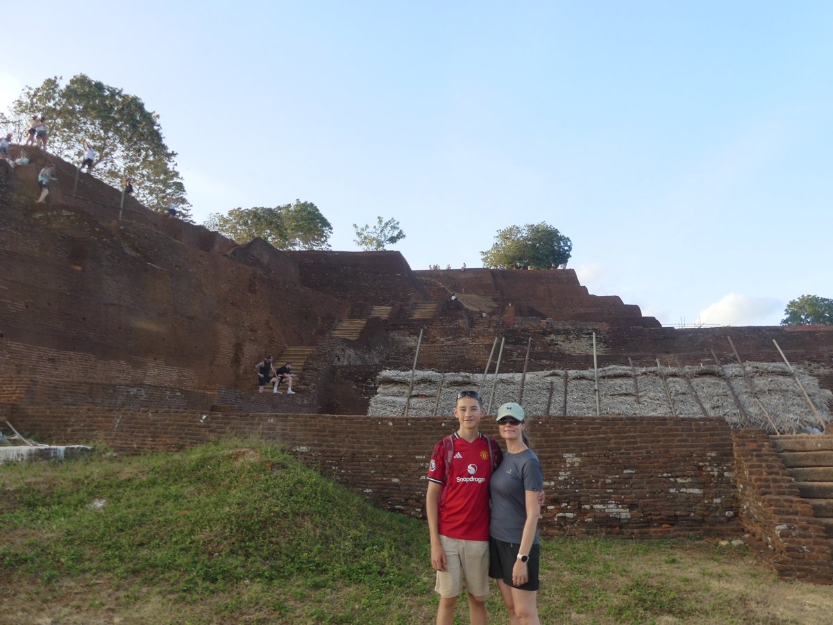 Noah and Line among the terraced brick palace ruins on top of Sigiriya
